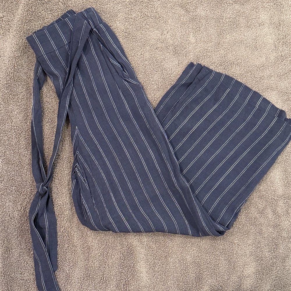 Wilfred Navy Striped Wide Leg Pants